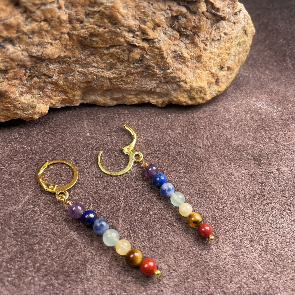 Chakra Crystals Gemstone Dangling Earrings Artisan Designed - Picture 15 of 16
